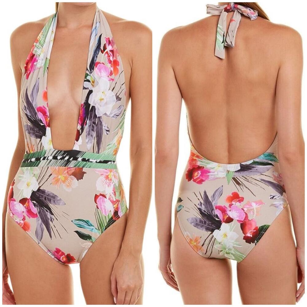 La Blanca Beyond the Jungle Plunge Front Halter One Piece Swimsuit 12